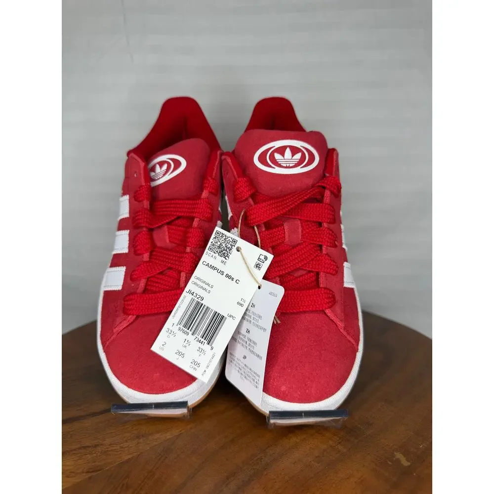 Adidas Campus 00s Kids Size 2 Red White Suede Sneakers NW